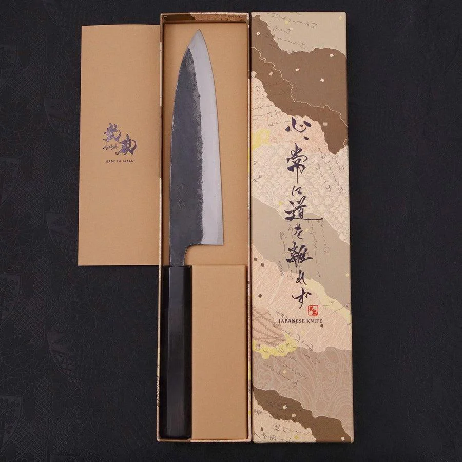 Funayuki Sabaki Aogami-Super Kurouchi Büffelhorn und Ebenholz Griff 180mm - Image 8