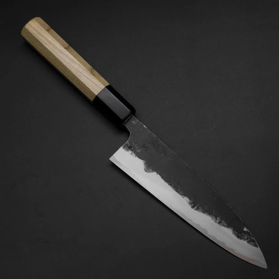 Funayuki Sabaki Blue Steel #1 Kurouchi Büffelhorn und Magnolienholz Griff 165mm