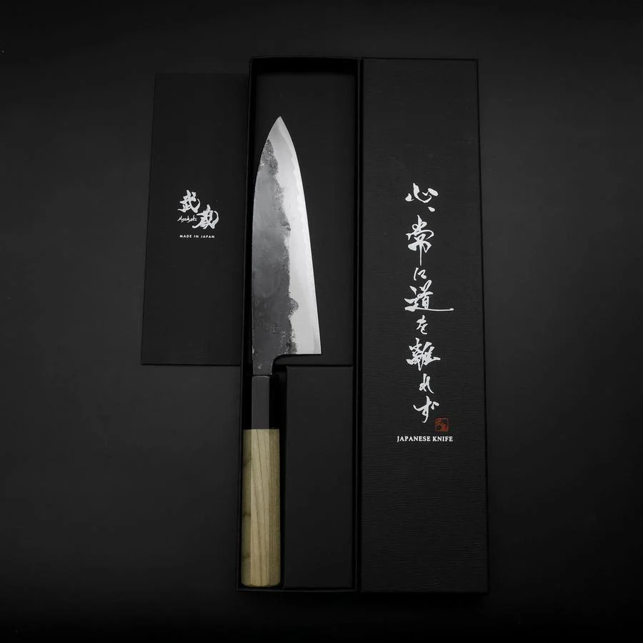 Funayuki Sabaki Blue Steel #1 Kurouchi Büffelhorn und Magnolienholz Griff 165mm - Image 8