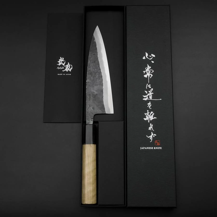 Funayuki Sabaki Blue Steel #1 Kurouchi Büffelhorn und Magnolienholz Griff 160mm - Image 8