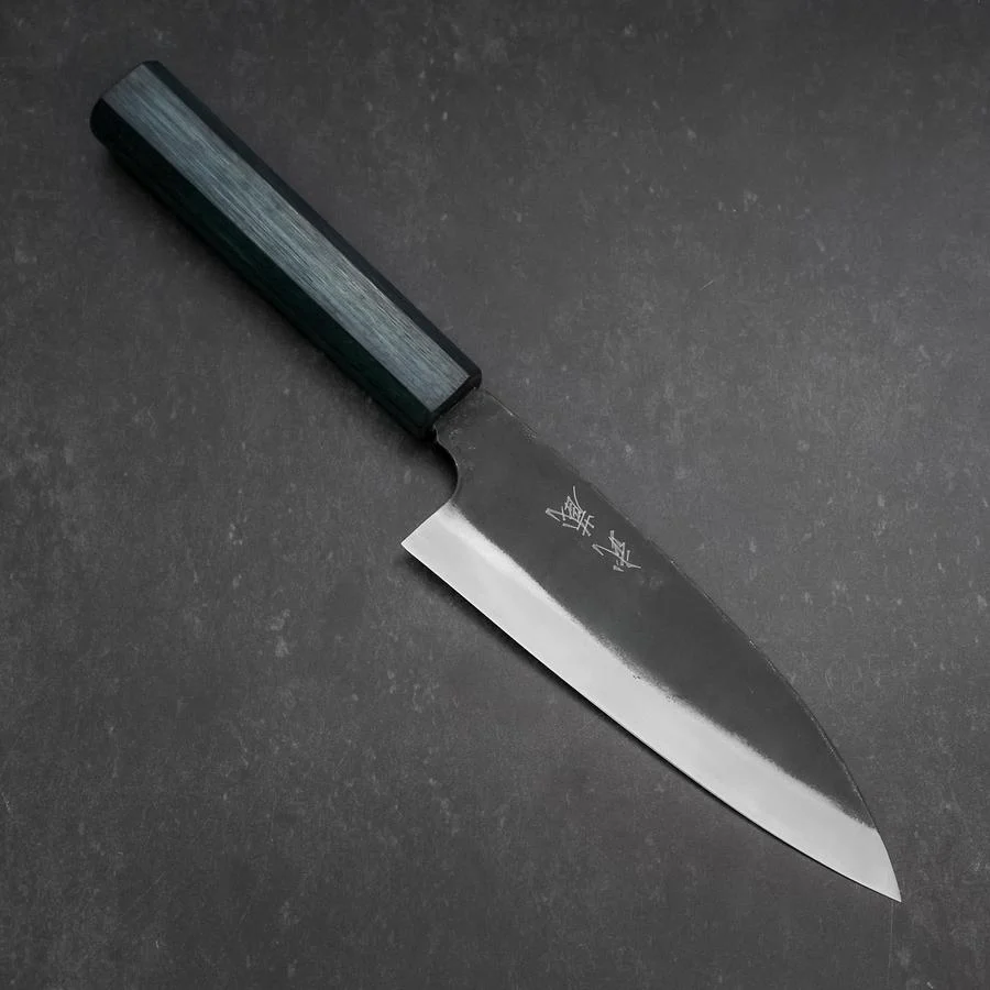Funayuki Sabaki Blue Steel #1 Kurouchi Büffelhorn und Ebenholz Griff 180mm