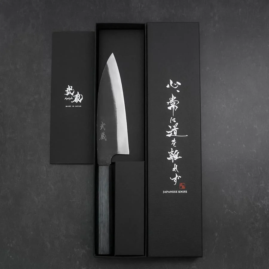 Funayuki Sabaki Blue Steel #1 Kurouchi Büffelhorn und Ebenholz Griff 180mm - Image 8