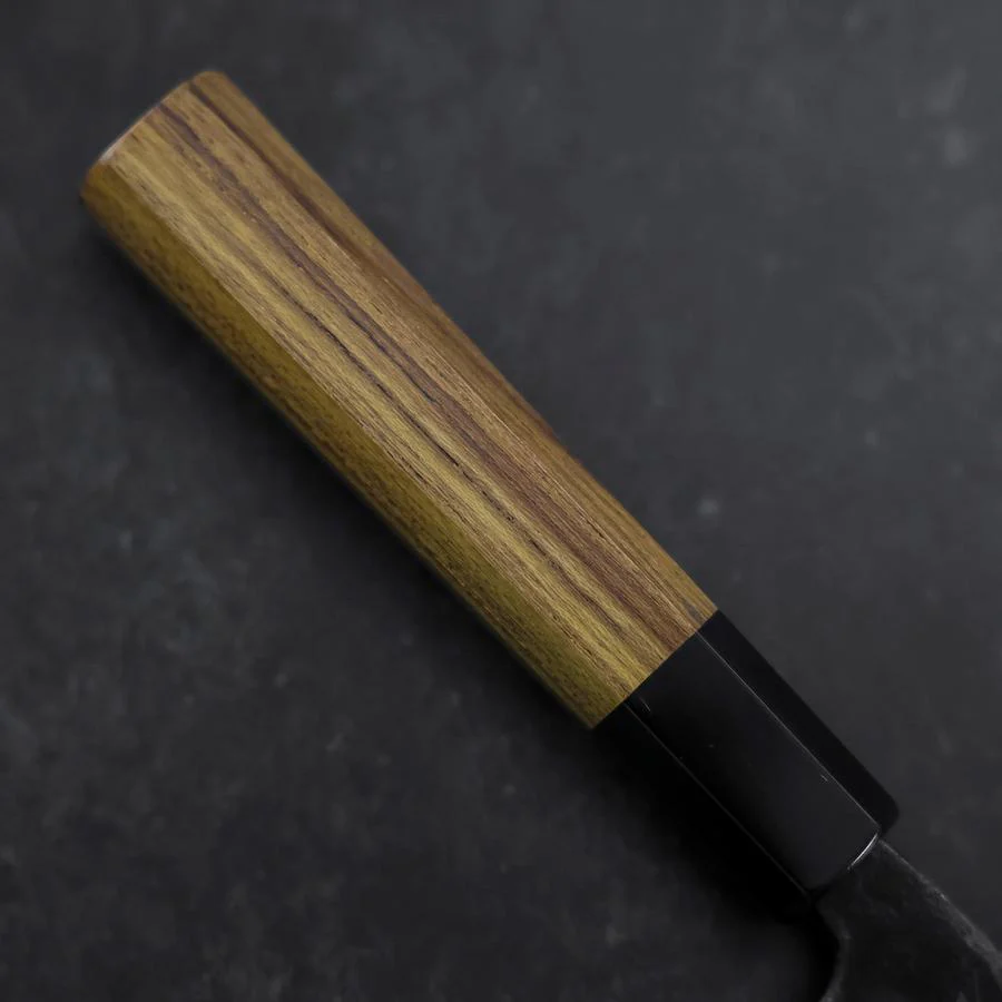 Funayuki Sabaki Blue Steel #2 Kurouchi Büffelhorn und Teakholz Griff 165mm - Image 6