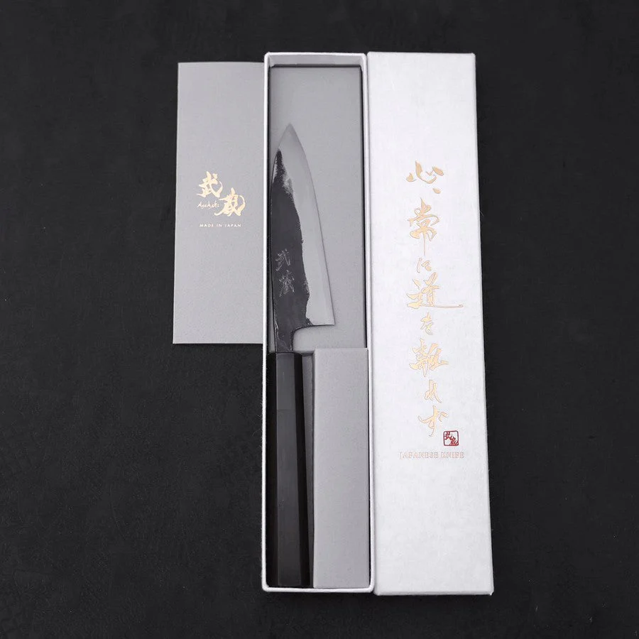 Funayuki Sabaki Blue Super Kurouchi Büffelhorn und Ebenholz Griff 120mm - Image 8