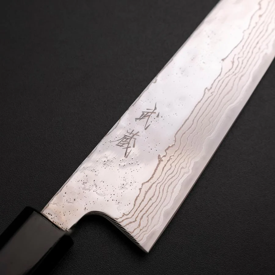Gyuto 440C Nashiji Kagami Damast Feuer Urushi Griff 180mm - Image 3