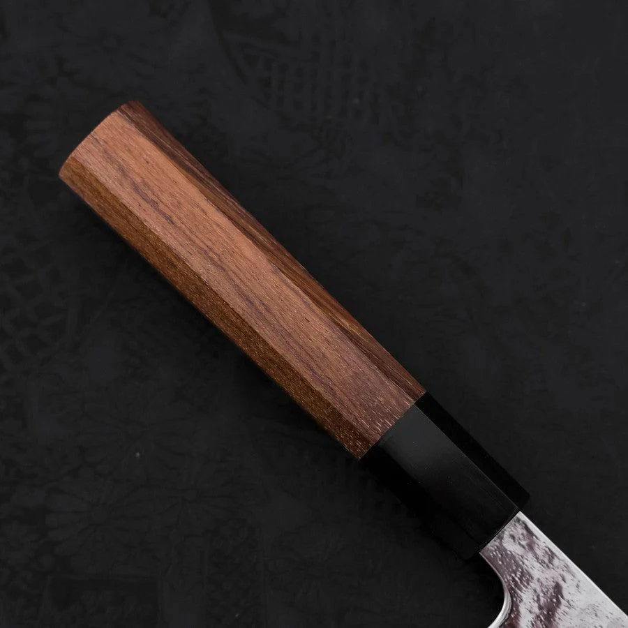 Gyuto AUS-10 Kagami Tsuchime Damast Büffelhorn und Teakholz Griff 210mm - Image 6
