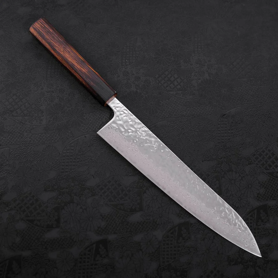 Gyuto AUS-10 Kagami Tsuchime Damast Sumi Urushi Griff 240mm