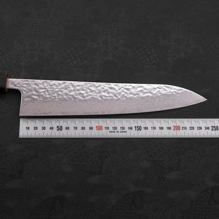 Gyuto AUS-10 Kagami Tsuchime Damast Sumi Urushi Griff 240mm - Image 7