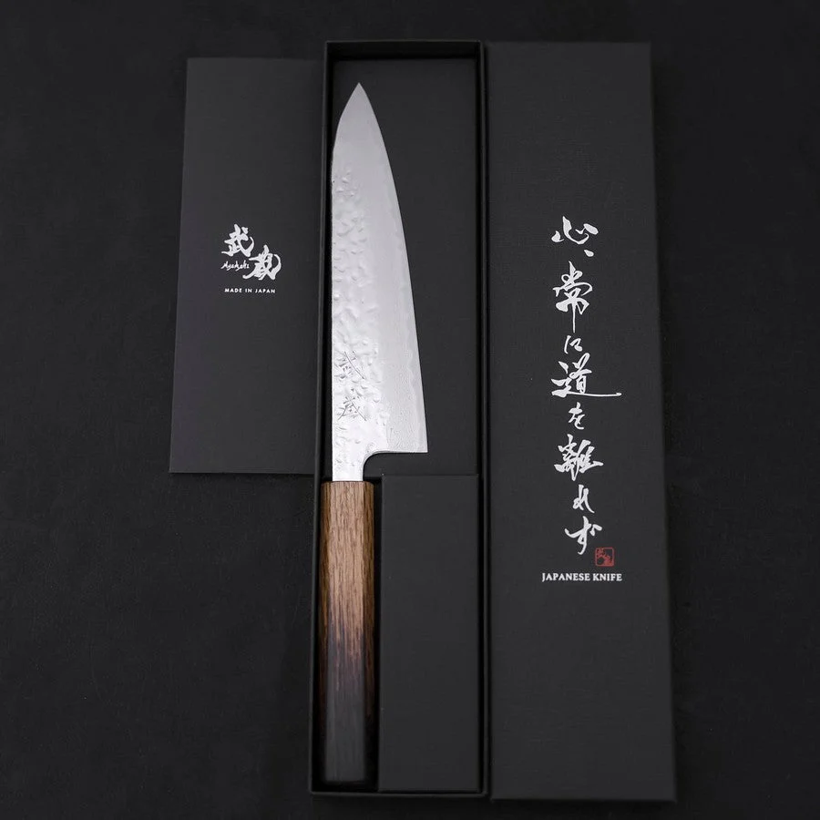 Gyuto AUS-10 Kagami Tsuchime Damast Yaki Urushi Griff 180mm - Image 8