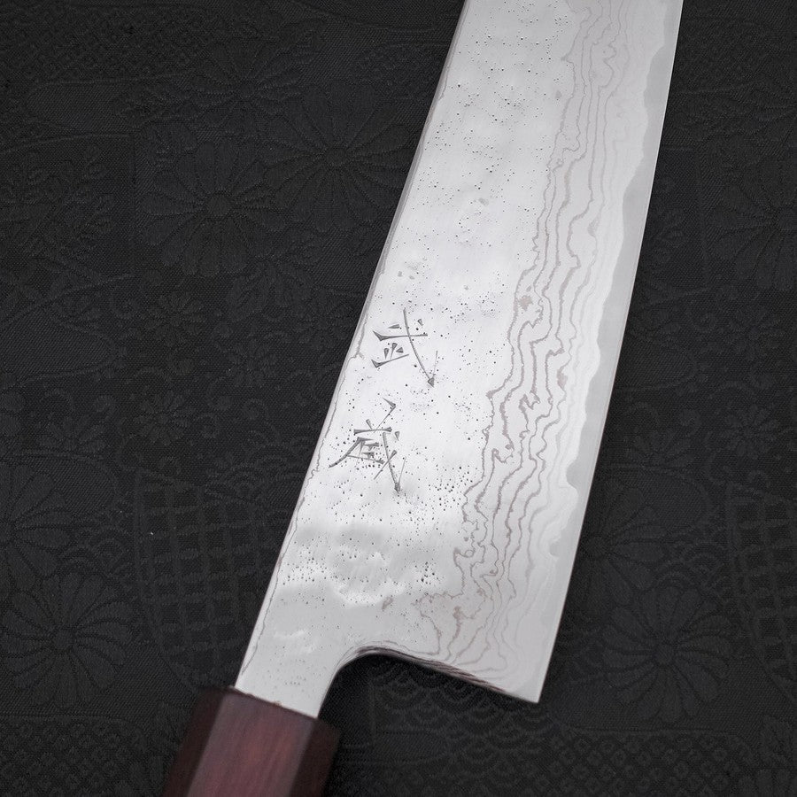 Gyuto AUS-10 Nashiji Damast Lila Urushi Griff 210mm - Image 3