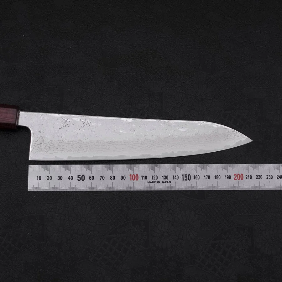Gyuto AUS-10 Nashiji Damast Lila Urushi Griff 210mm - Image 7
