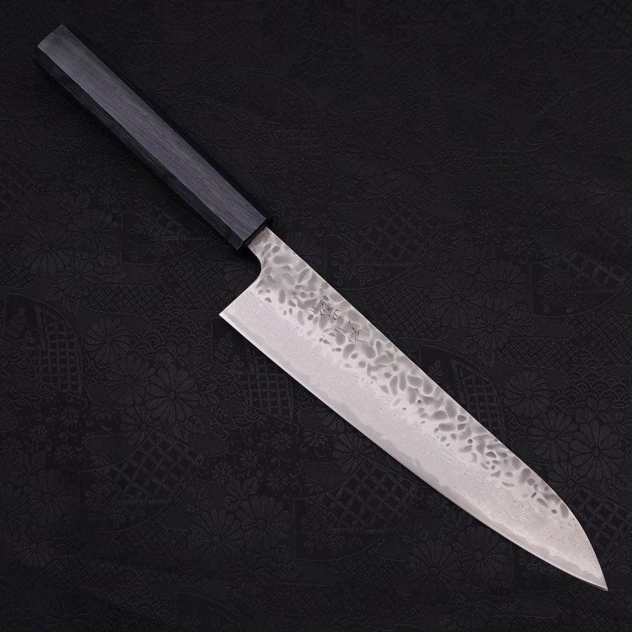 Gyuto AUS-10 Tsuchime Damast Dunkelblauer Urushi Griff 210mm