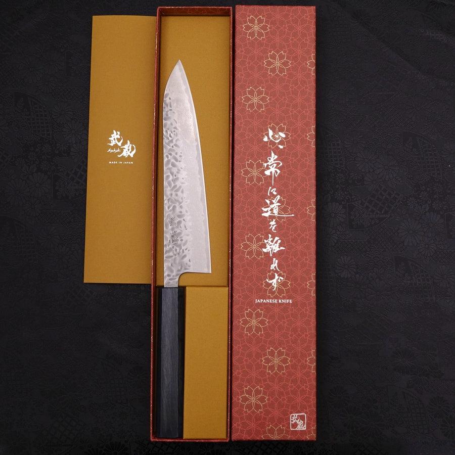 Gyuto AUS-10 Tsuchime Damast Dunkelblauer Urushi Griff 210mm - Image 8