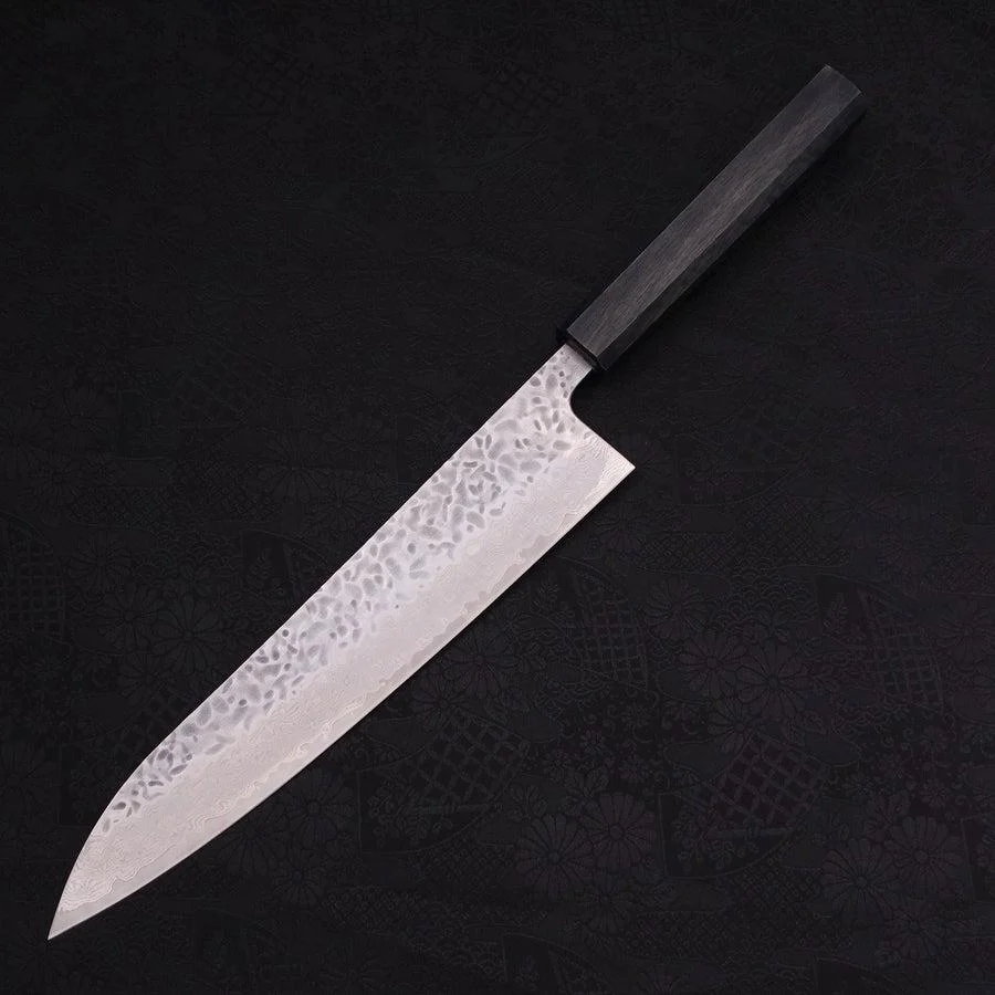 Gyuto AUS-10 Tsuchime Damast Dunkelblauer Urushi Griff 240mm - Image 2