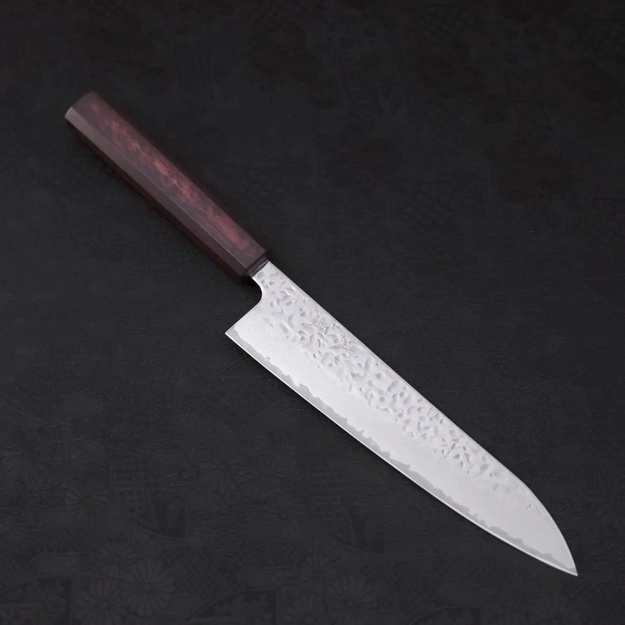 Gyuto AUS-10 Tsuchime Damast Lila Urushi Griff 210mm