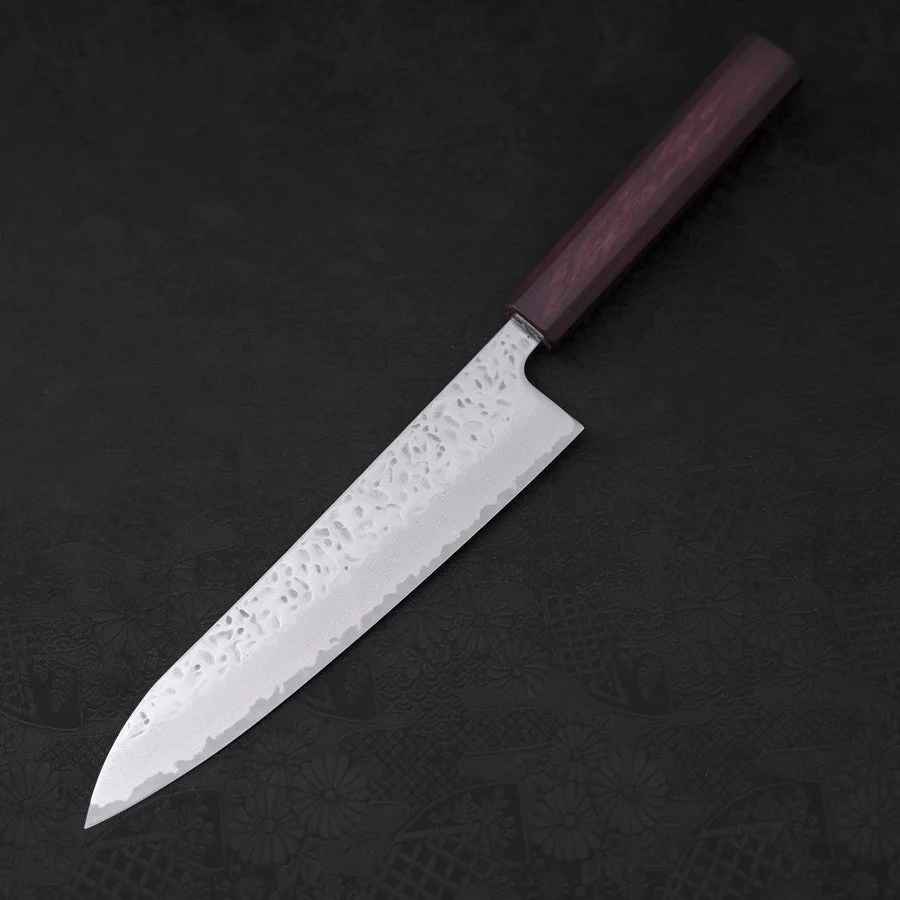 Gyuto AUS-10 Tsuchime Damast Lila Urushi Griff 210mm - Image 2