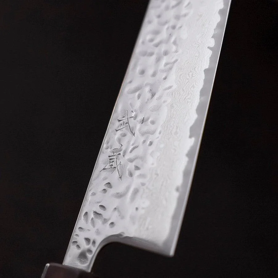 Gyuto AUS-10 Tsuchime Damast Lila Urushi Griff 210mm - Image 3