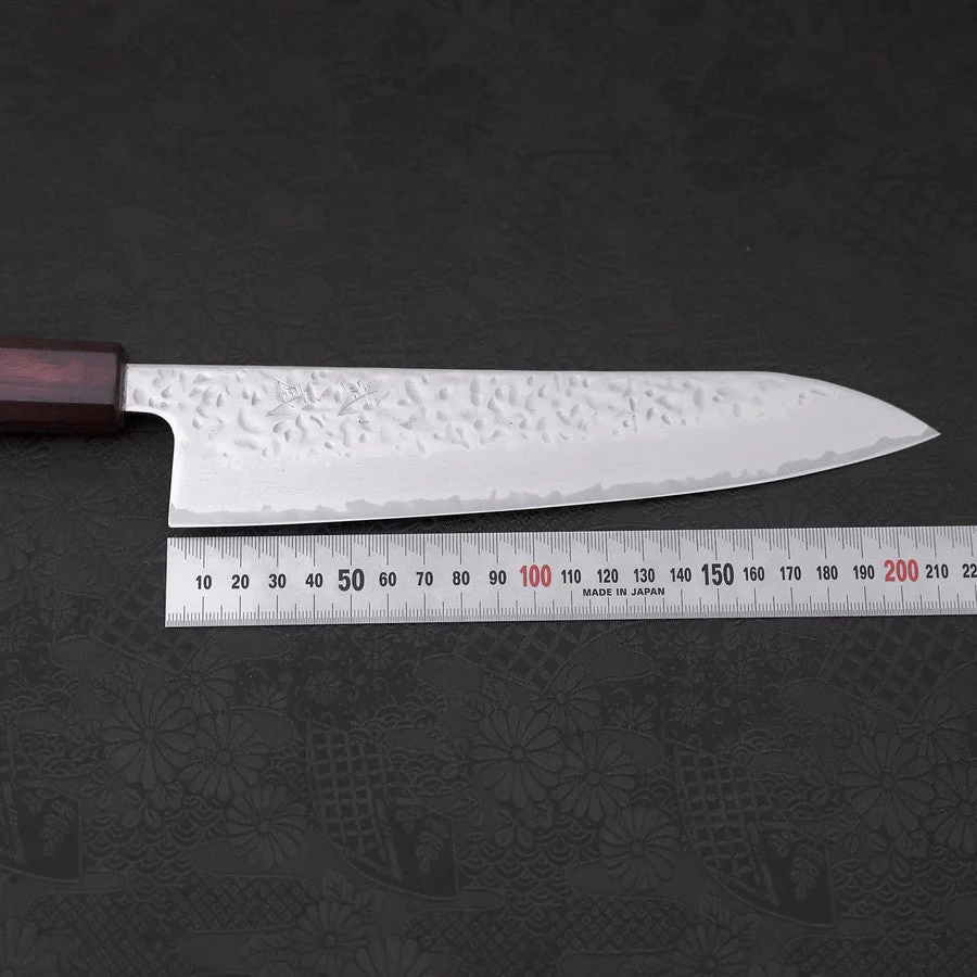 Gyuto AUS-10 Tsuchime Damast Lila Urushi Griff 210mm - Image 7
