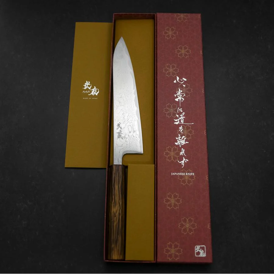 Gyuto AUS-10 Wellen-Nickel Damast Sumi Urushi Griff 210mm - Image 8
