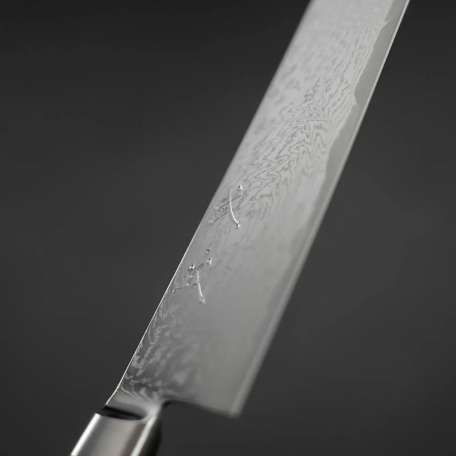 Gyuto AUS-10 Wellen-Nickel Damast Brauner Westlicher Griff 210mm - Image 3