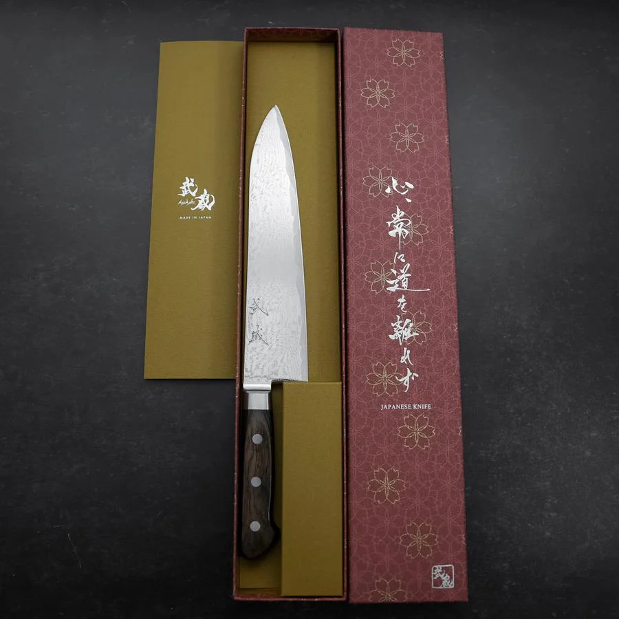 Gyuto AUS-10 Wellen-Nickel Damast Brauner Westlicher Griff 210mm - Image 8