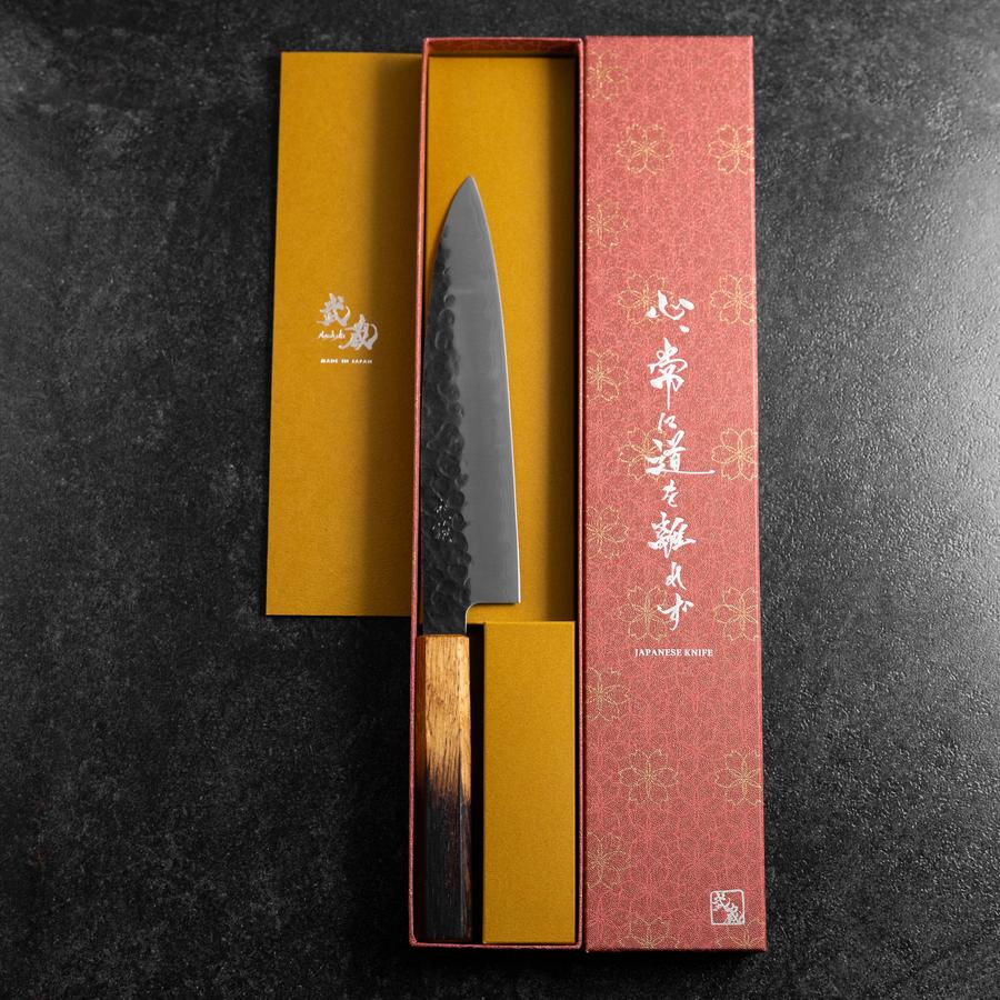 Gyuto AUS-8 Kurouchi Tsuchime Yaki Urushi Griff 200mm - Image 8