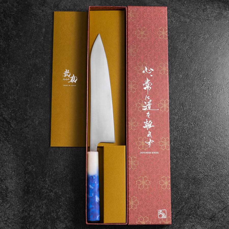 Gyuto AUS-8 Poliert Weiß-Blauer Ozeanplastik Griff 210mm - Image 8
