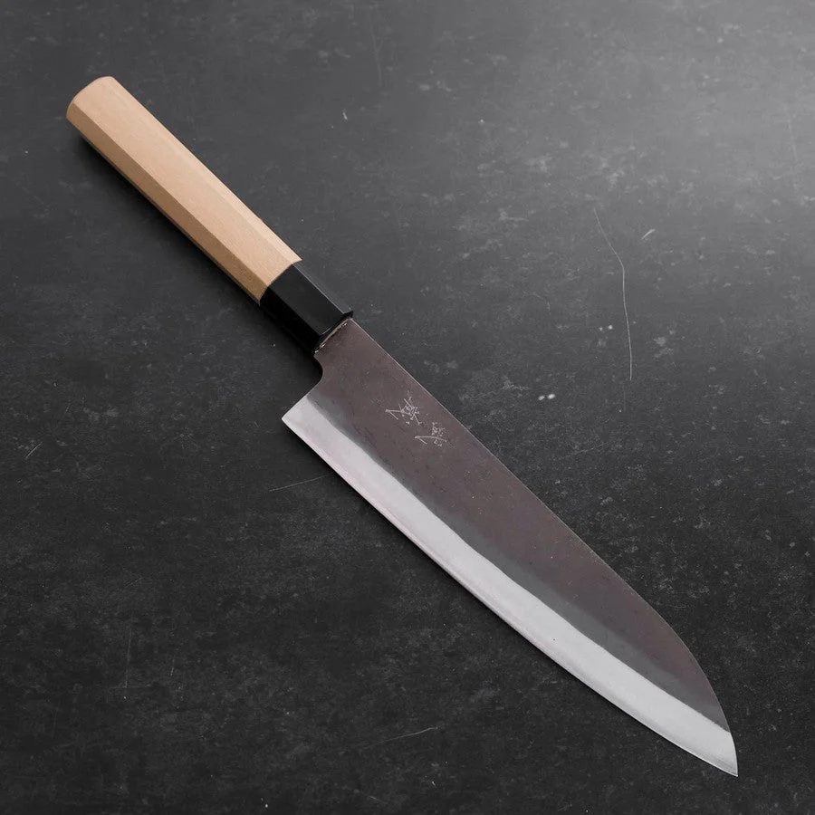 Gyuto Blue Steel #1 Edelstahlummantelung Kurouchi Büffelhorn und Magnolienholz Griff 210mm