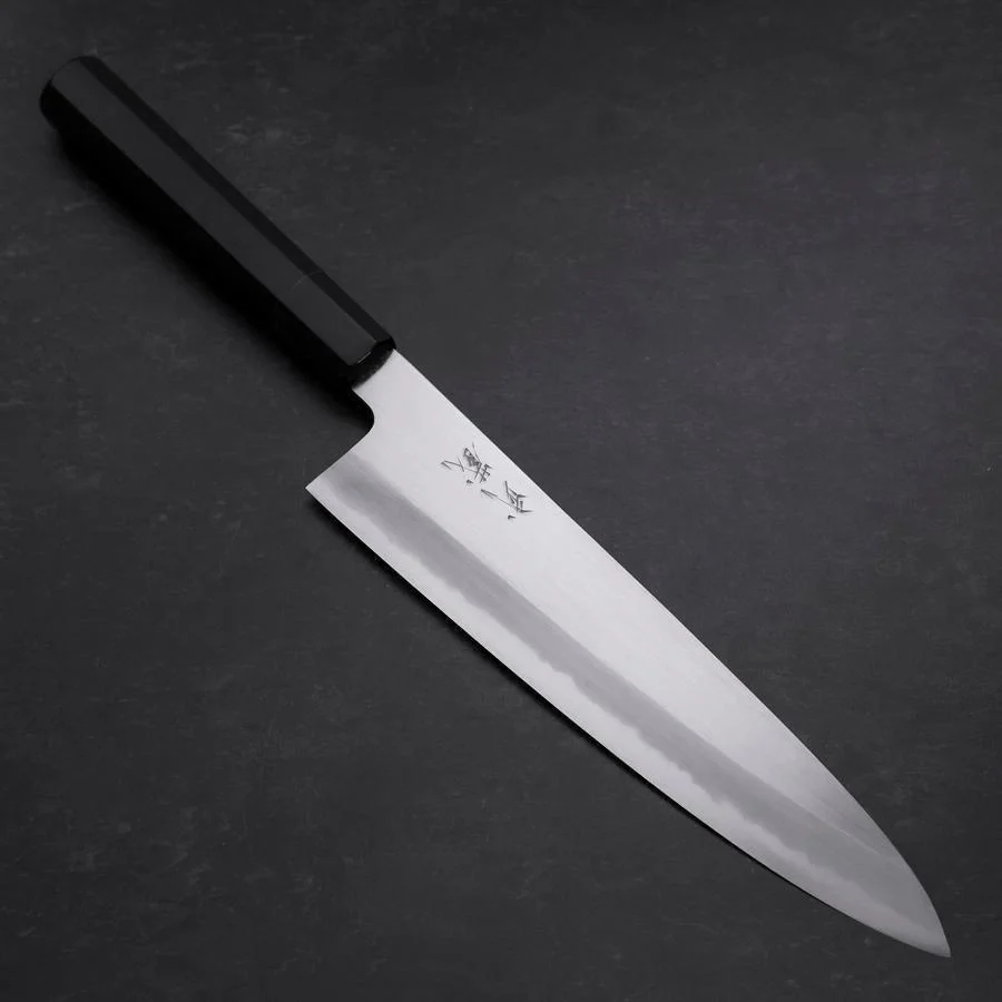 Gyuto Blue Steel #1 Kasumi Büffelhorn und Ebenholz Griff 240mm