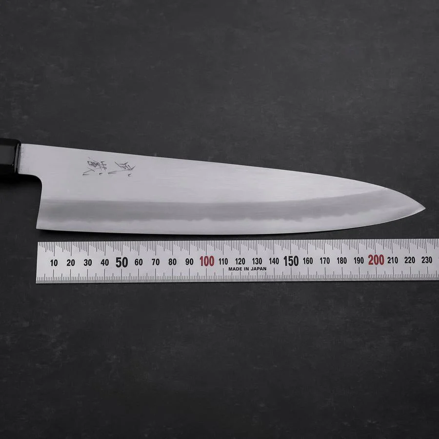 Gyuto Blue Steel #1 Kasumi Büffelhorn und Ebenholz Griff 240mm - Image 7