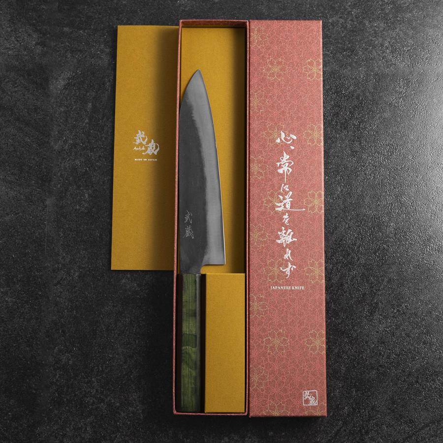 Gyuto Blue Steel #1 Kurouchi Grüner Urushi Griff 210mm - Image 8