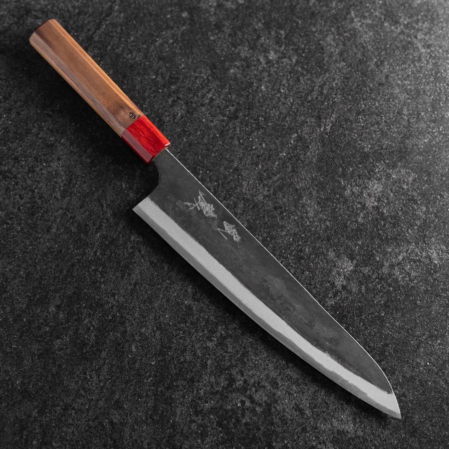 Gyuto Blue Steel #1 Kurouchi Roter Walnussholz Griff 240mm