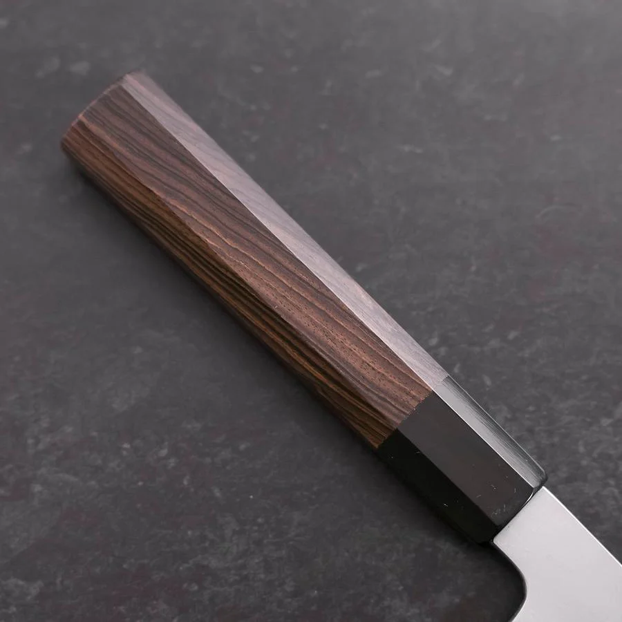 Gyuto Blue Steel #1 Suminagashi Büffelhorn und Ebenholz Griff 180mm - Image 6