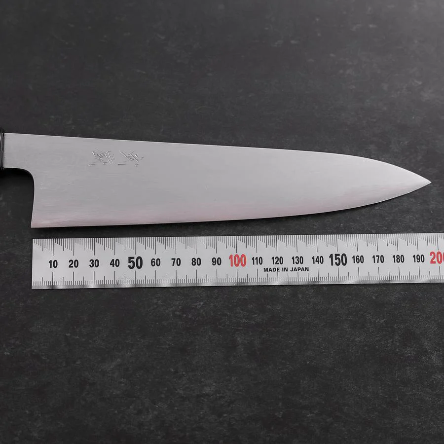 Gyuto Blue Steel #1 Suminagashi Büffelhorn und Ebenholz Griff 180mm - Image 7
