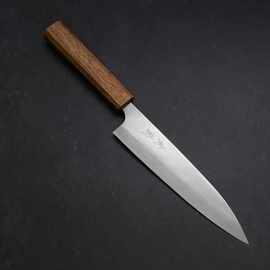 Gyuto Blue Steel #2 Edelstahlummantelung Poliert Eichenholz Griff 165mm