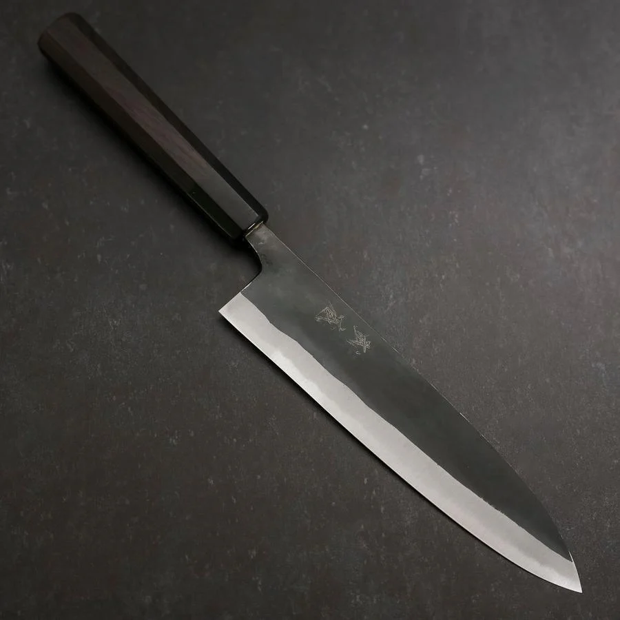 Gyuto Blue Steel #2 Kurouchi Büffelhorn und Ebenholz Griff 210mm