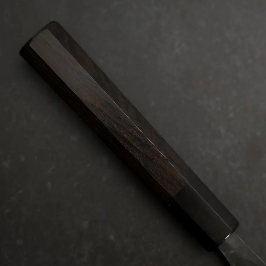 Gyuto Blue Steel #2 Kurouchi Büffelhorn und Ebenholz Griff 210mm - Image 6