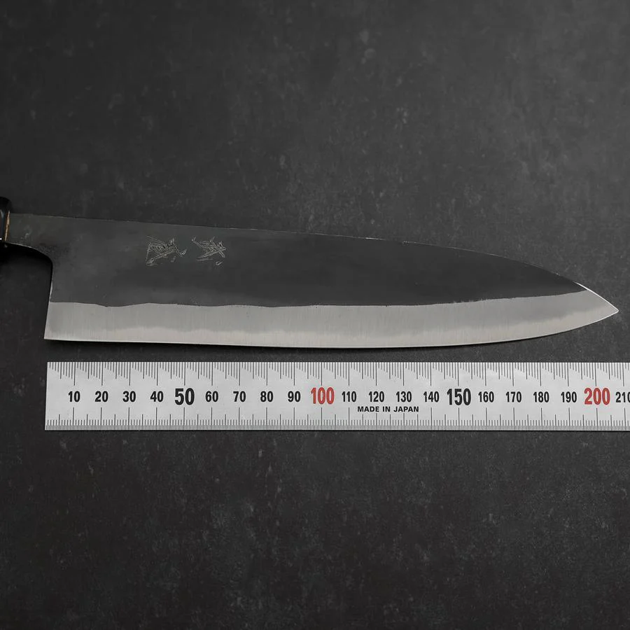 Gyuto Blue Steel #2 Kurouchi Büffelhorn und Ebenholz Griff 210mm - Image 7