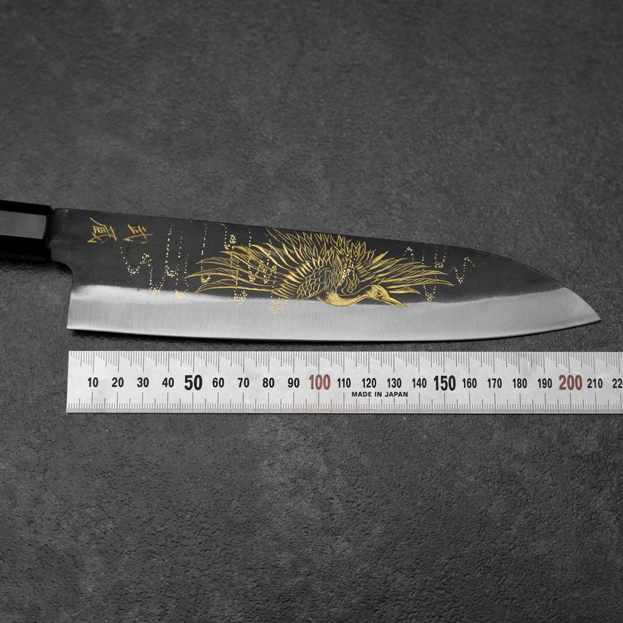 Gyuto Blue Steel #2 Kurouchi Chokin Kranich Büffelhorn und Ebenholz Griff 210mm - Image 7