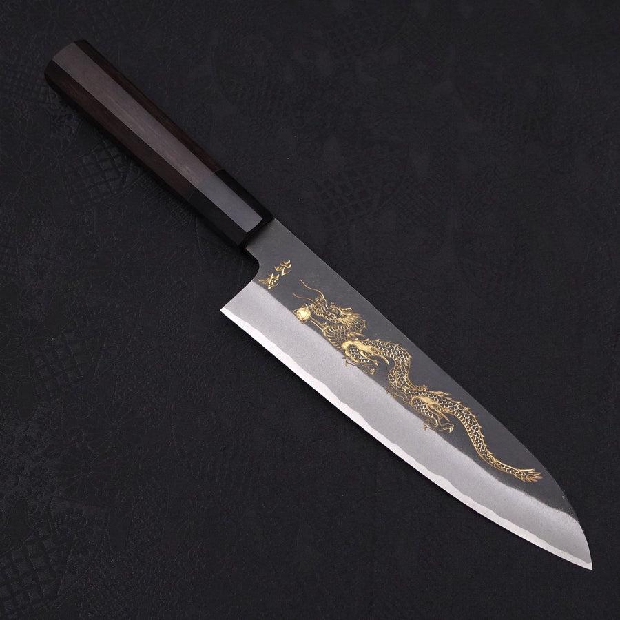 Gyuto Blue Steel #2 Kurouchi Chokin "Drache" Büffelhorn und Ebenholz Griff 210mm