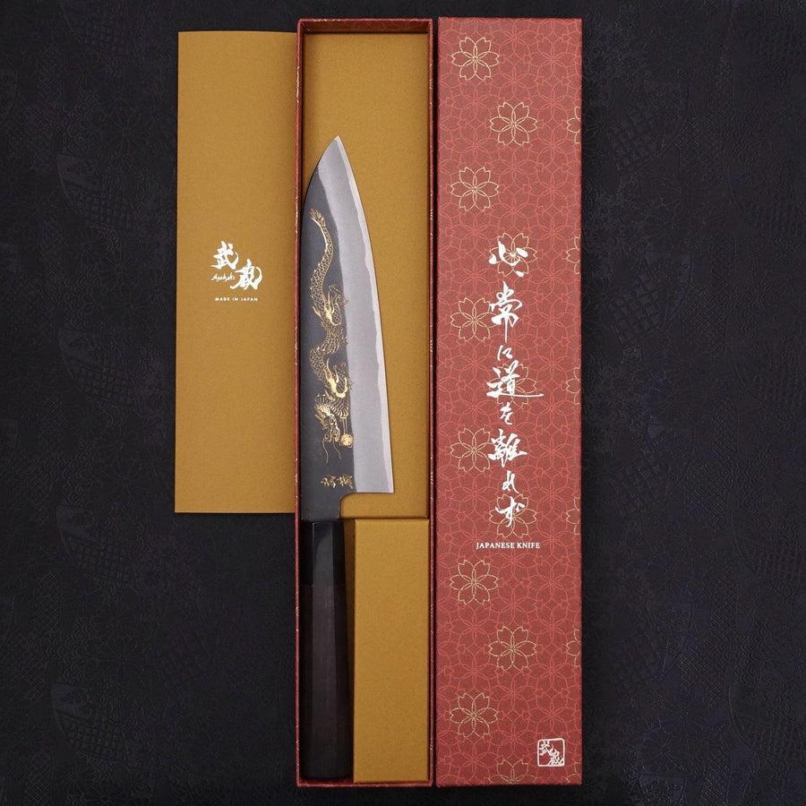 Gyuto Blue Steel #2 Kurouchi Chokin "Drache" Büffelhorn und Ebenholz Griff 210mm - Image 10