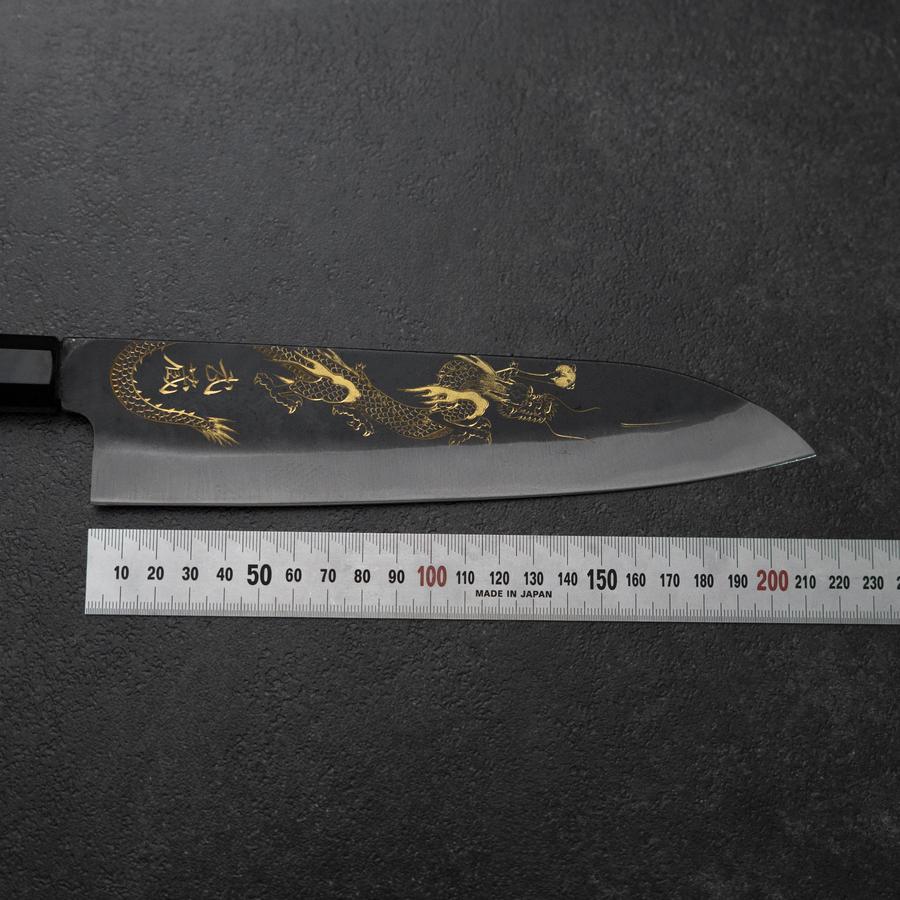 Gyuto Blue Steel #2 Kurouchi Chokin Drache Büffelhorn und Ebenholz Griff 210mm (Asamura) - Image 7