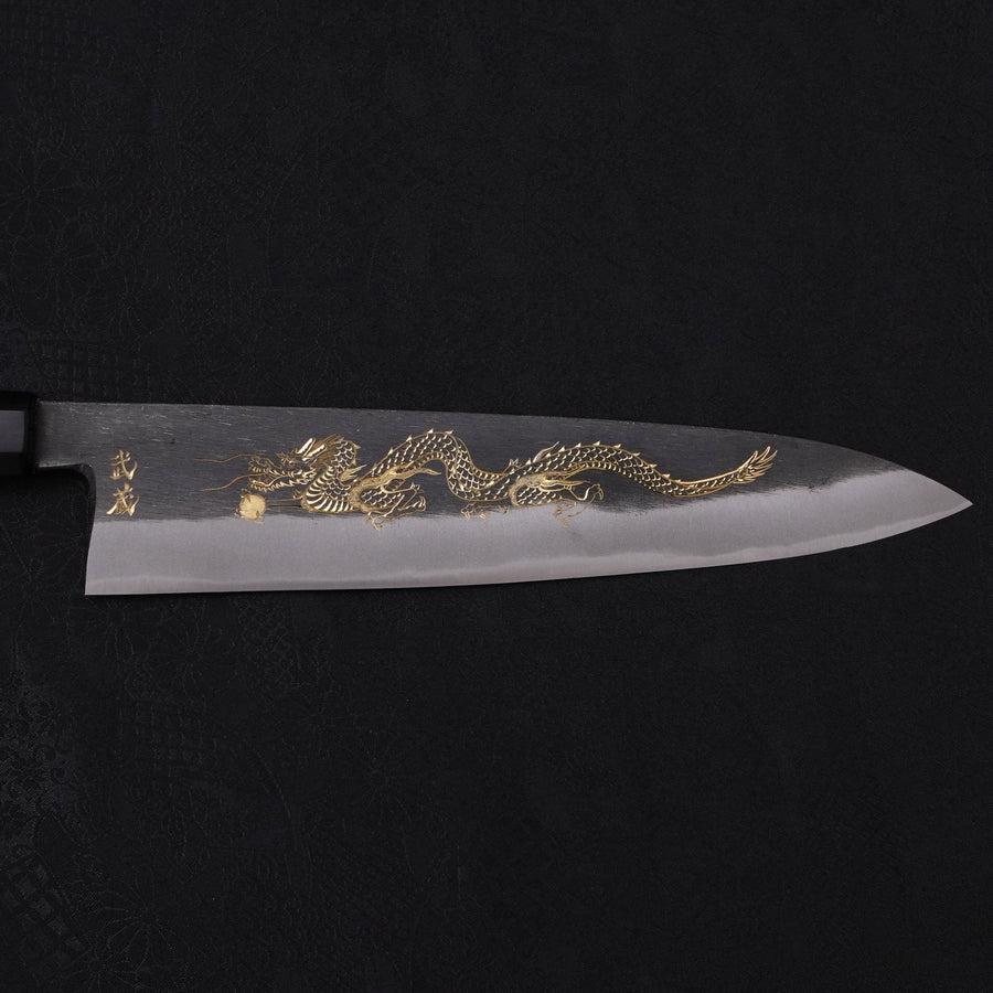 Gyuto Blue Steel #2 Kurouchi Chokin "Drache" Büffelhorn und Ebenholz Griff 240mm - Image 4
