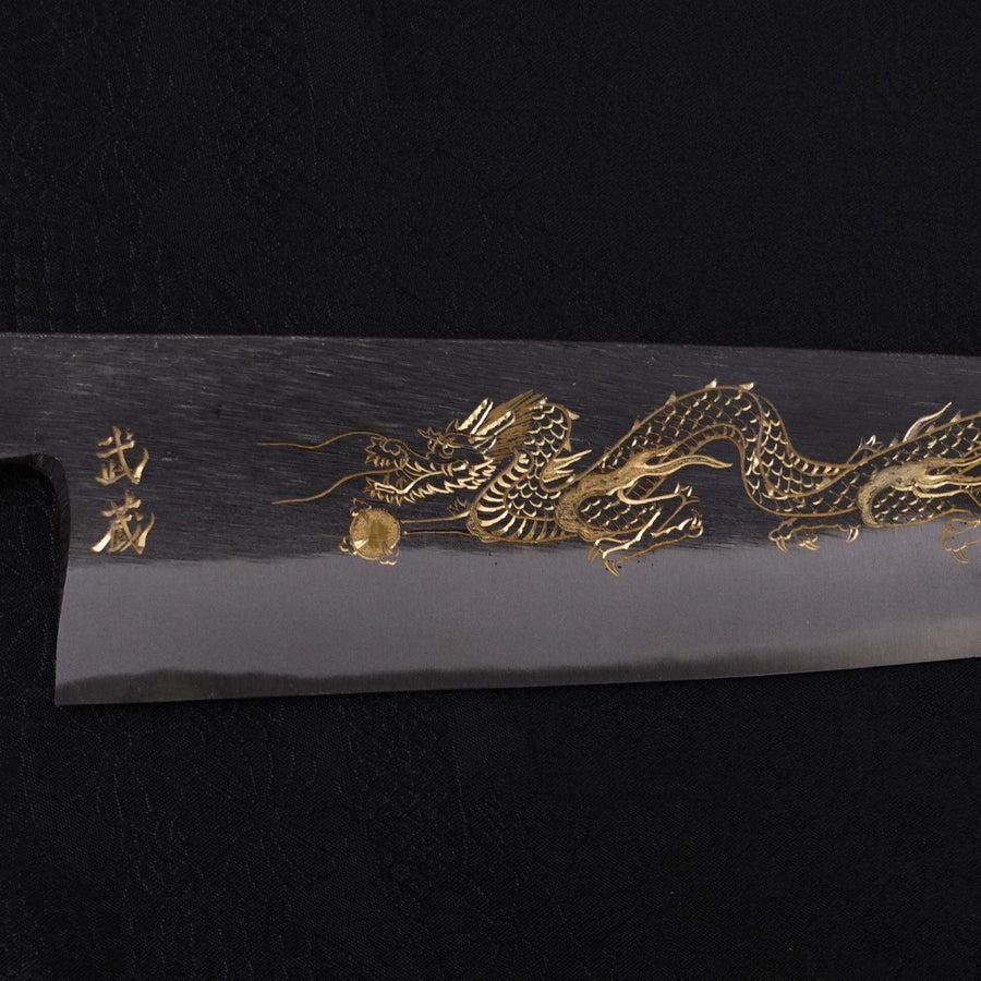 Gyuto Blue Steel #2 Kurouchi Chokin "Drache" Büffelhorn und Ebenholz Griff 240mm - Image 5