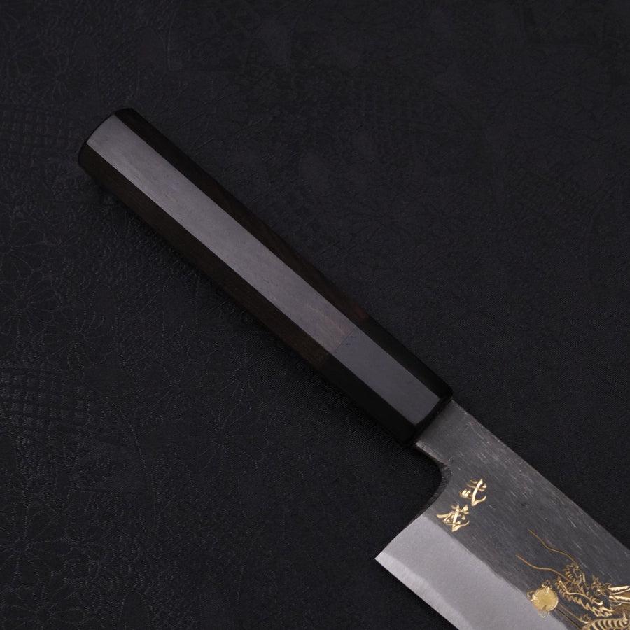 Gyuto Blue Steel #2 Kurouchi Chokin "Drache" Büffelhorn und Ebenholz Griff 240mm - Image 8