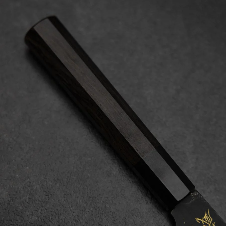 Gyuto Blue Steel #2 Kurouchi Chokin Hannya Büffelhorn und Ebenholz Griff 210mm - Image 6