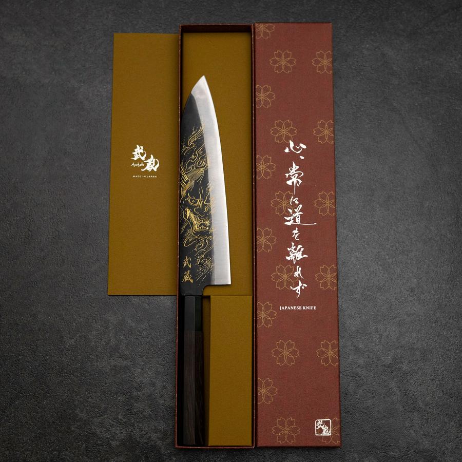 Gyuto Blue Steel #2 Kurouchi Chokin Hannya Büffelhorn und Ebenholz Griff 210mm - Image 8