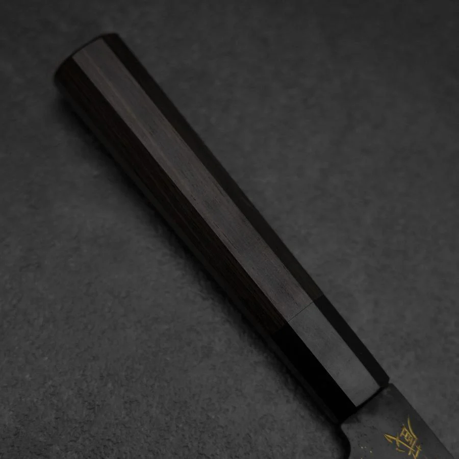 Gyuto Blue Steel #2 Kurouchi Chokin Koi Büffelhorn und Ebenholz Griff 210mm - Image 6