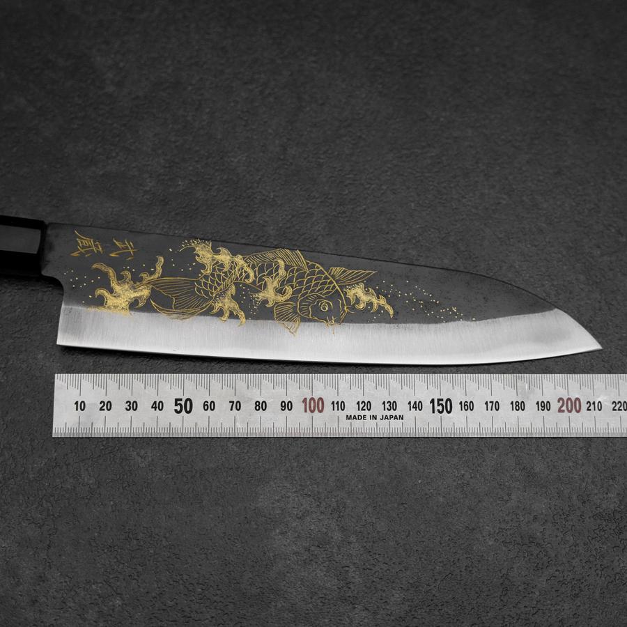 Gyuto Blue Steel #2 Kurouchi Chokin Koi Büffelhorn und Ebenholz Griff 210mm - Image 7
