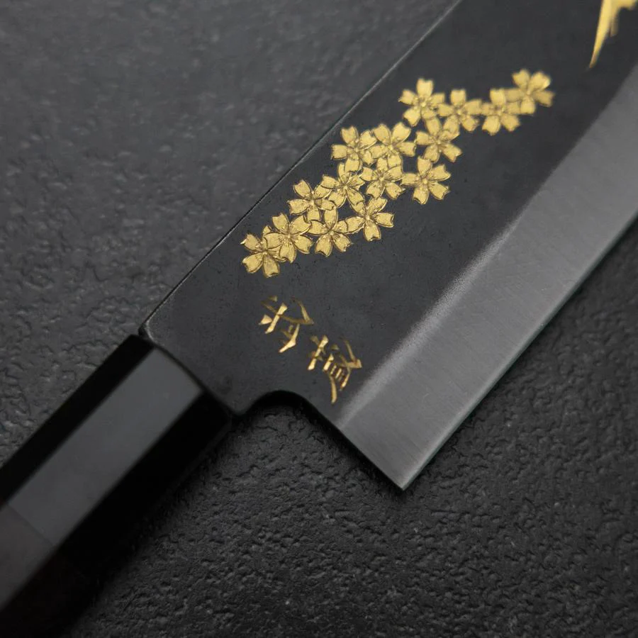 Gyuto Blue Steel #2 Kurouchi Chokin Sakura-Fuji Büffelhorn und Ebenholz Griff 210mm (Asamura) - Image 3